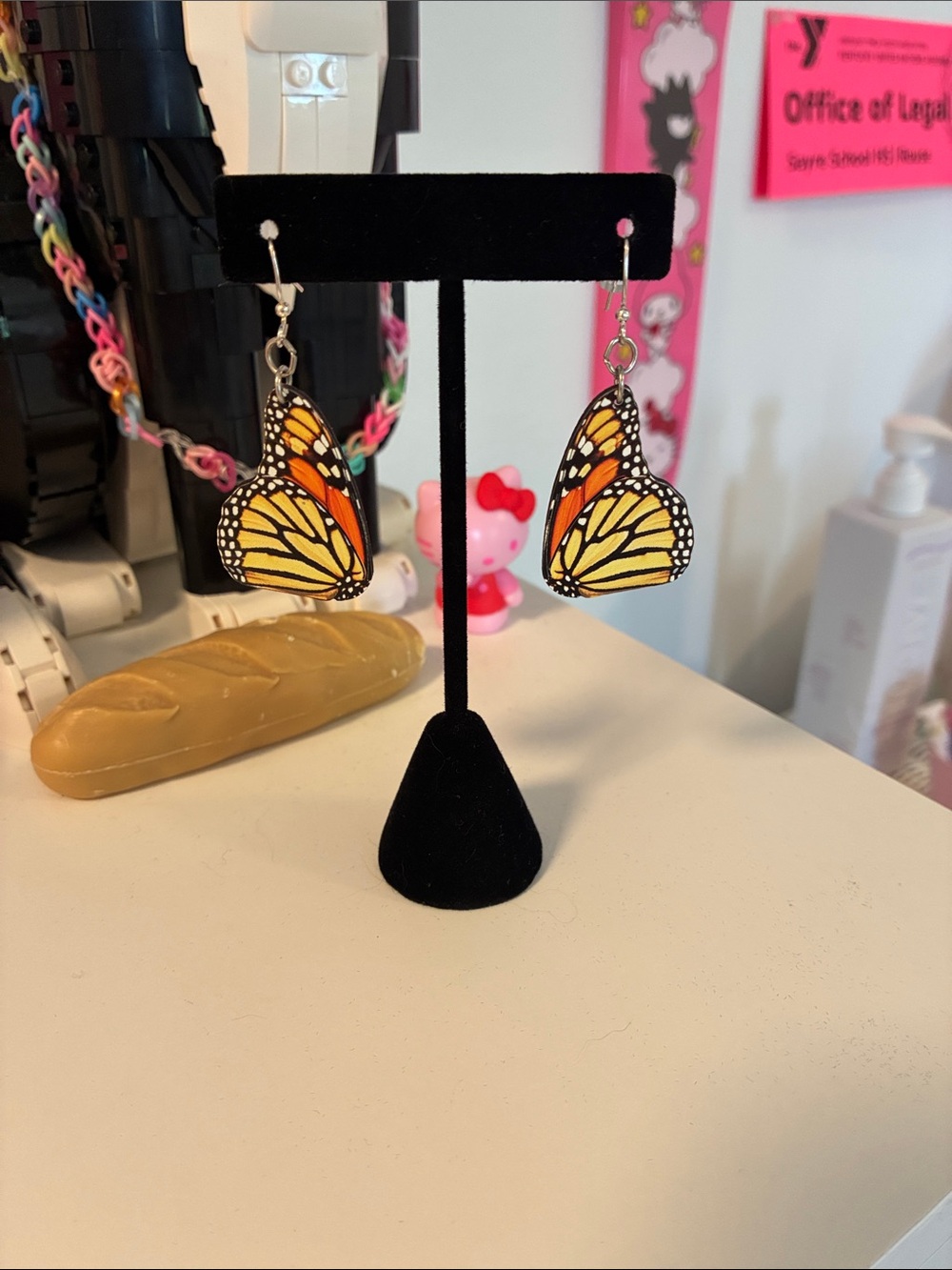 Handmade Light Wood Butterfly Teardrop Dangle Earrings Cottagecore Lightweight
